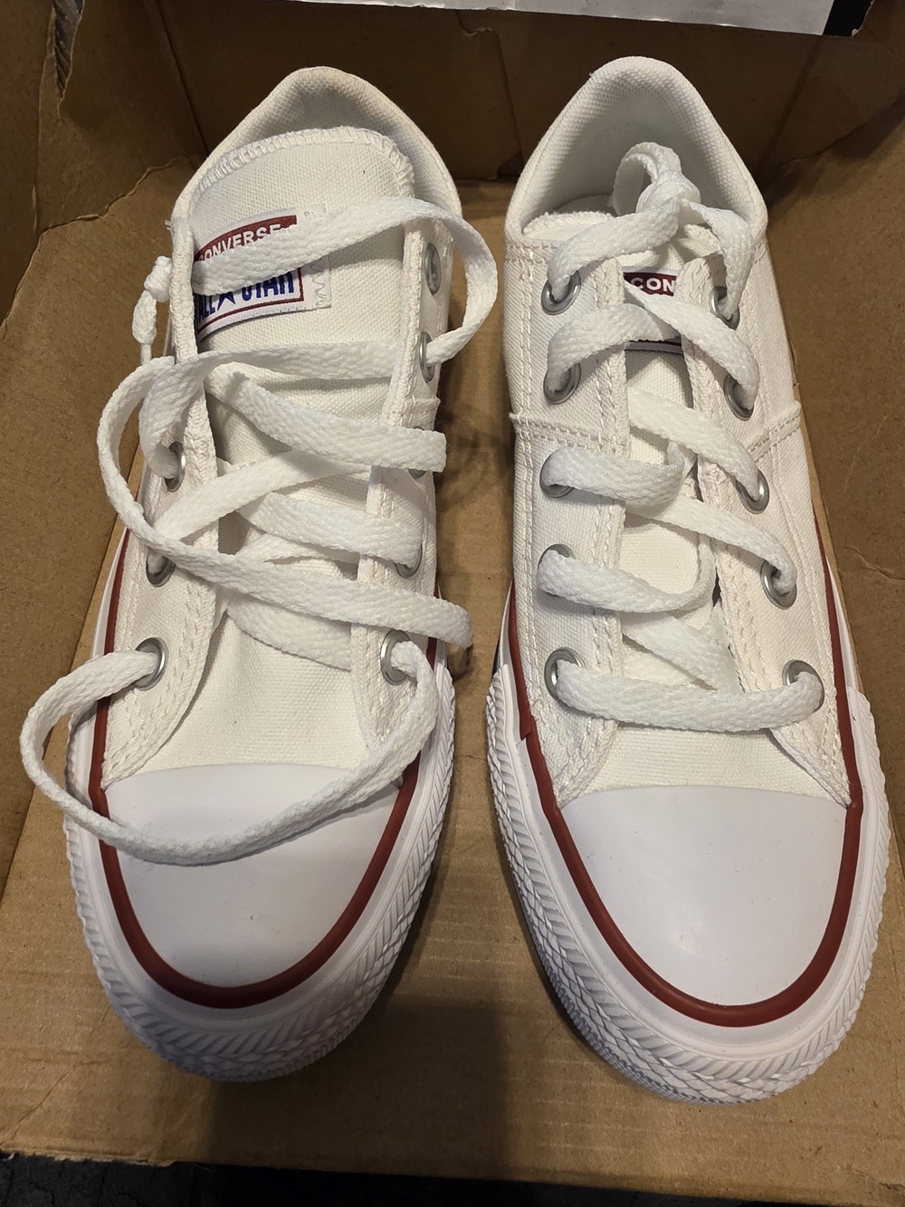 Converse Kids White Low Top Canvas Sneakers with Red Trim
